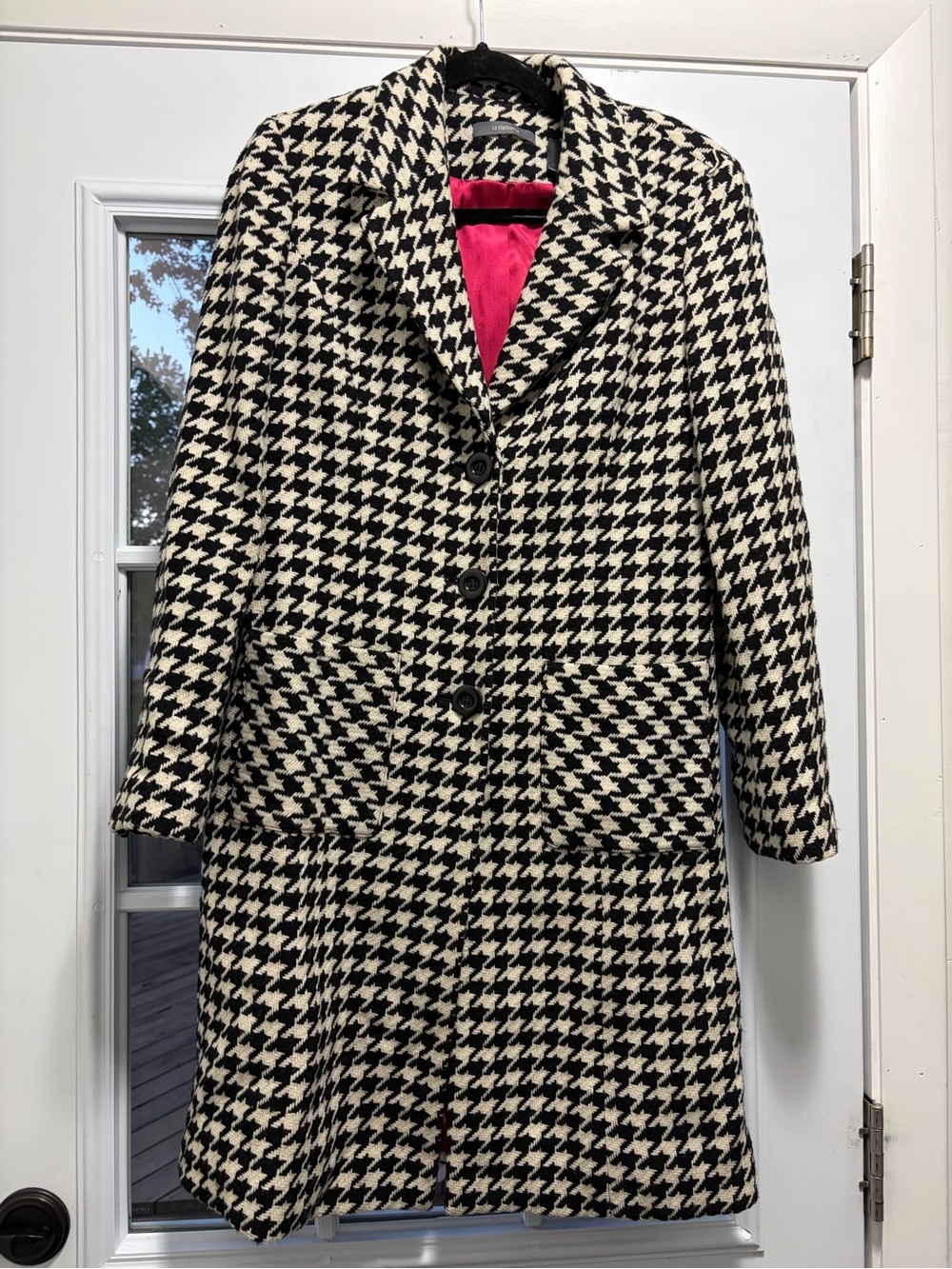 Vintage Woven Houndstooth Wool blend Coat Liz Claiborne 8 Vtg